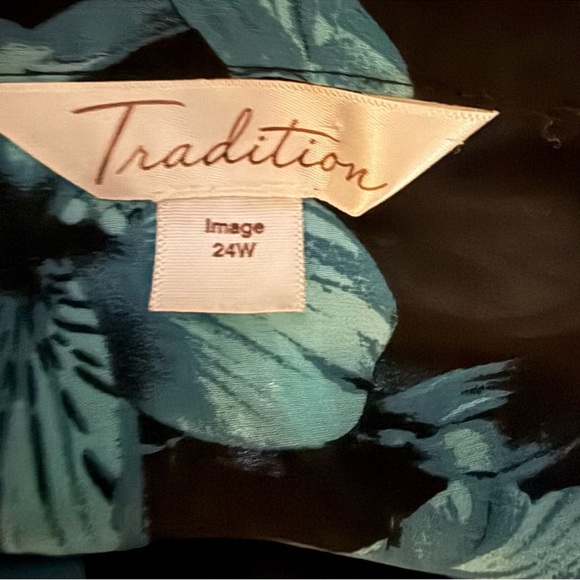 Black Floral Button-Up Blouse in Blue Teal. Semi sheer. Flowy. PTP 26 - Picture 5 of 7